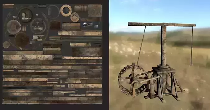 Medieval Treadwheel Crane Low-poly 3D model