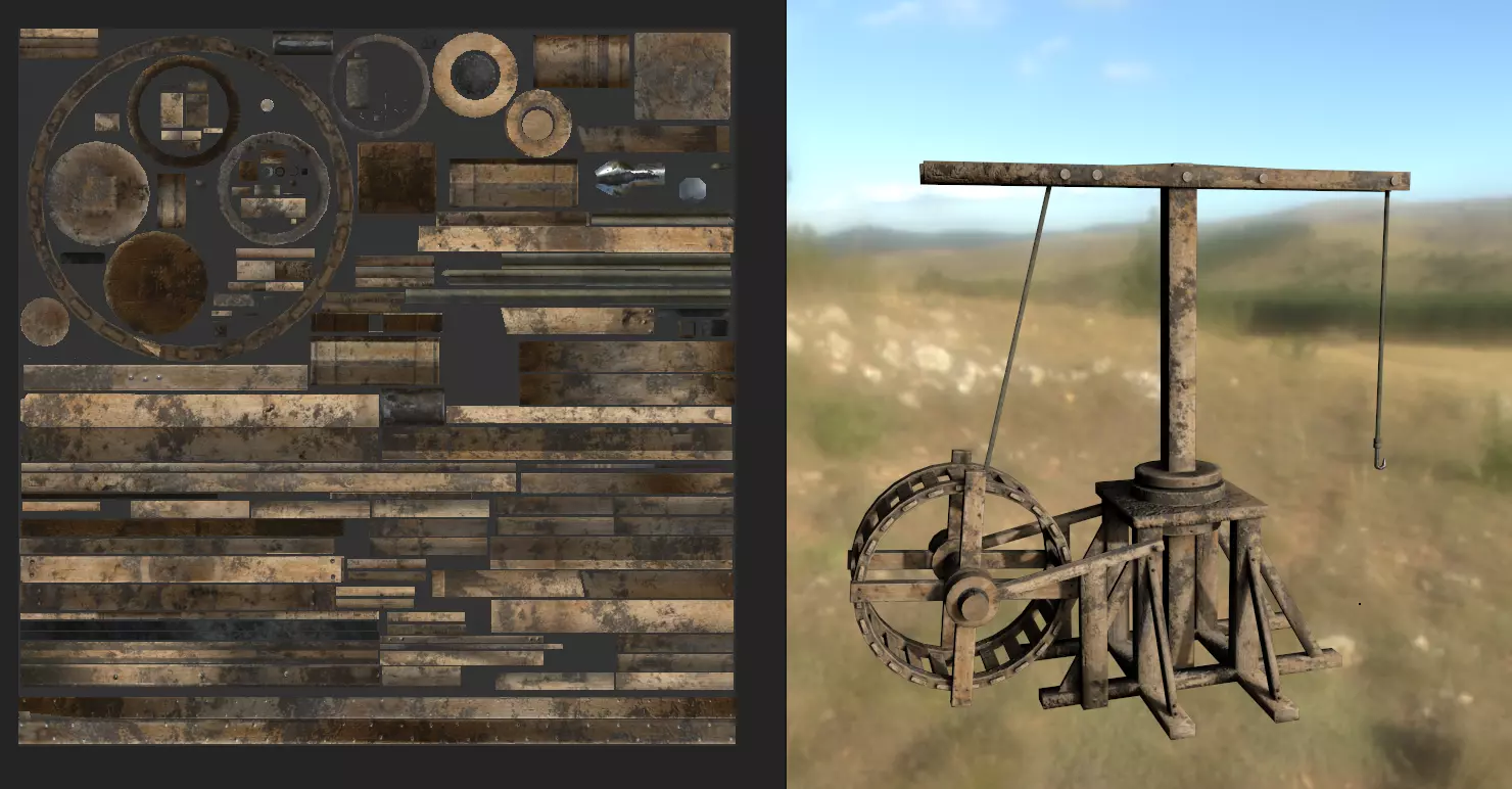 Medieval Treadwheel Crane Low-poly 3D model_0