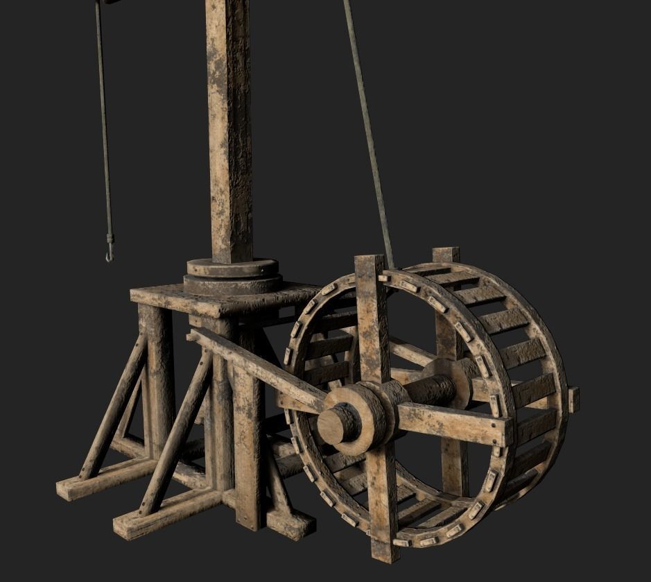 Medieval Treadwheel Crane Low-poly 3D model_7