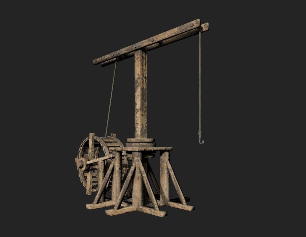 Medieval Treadwheel Crane Low-poly 3D model_3