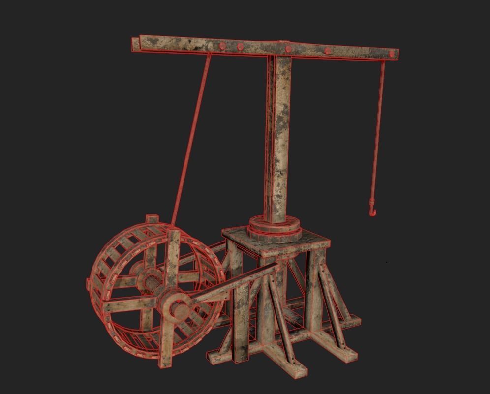 Medieval Treadwheel Crane Low-poly 3D model_13