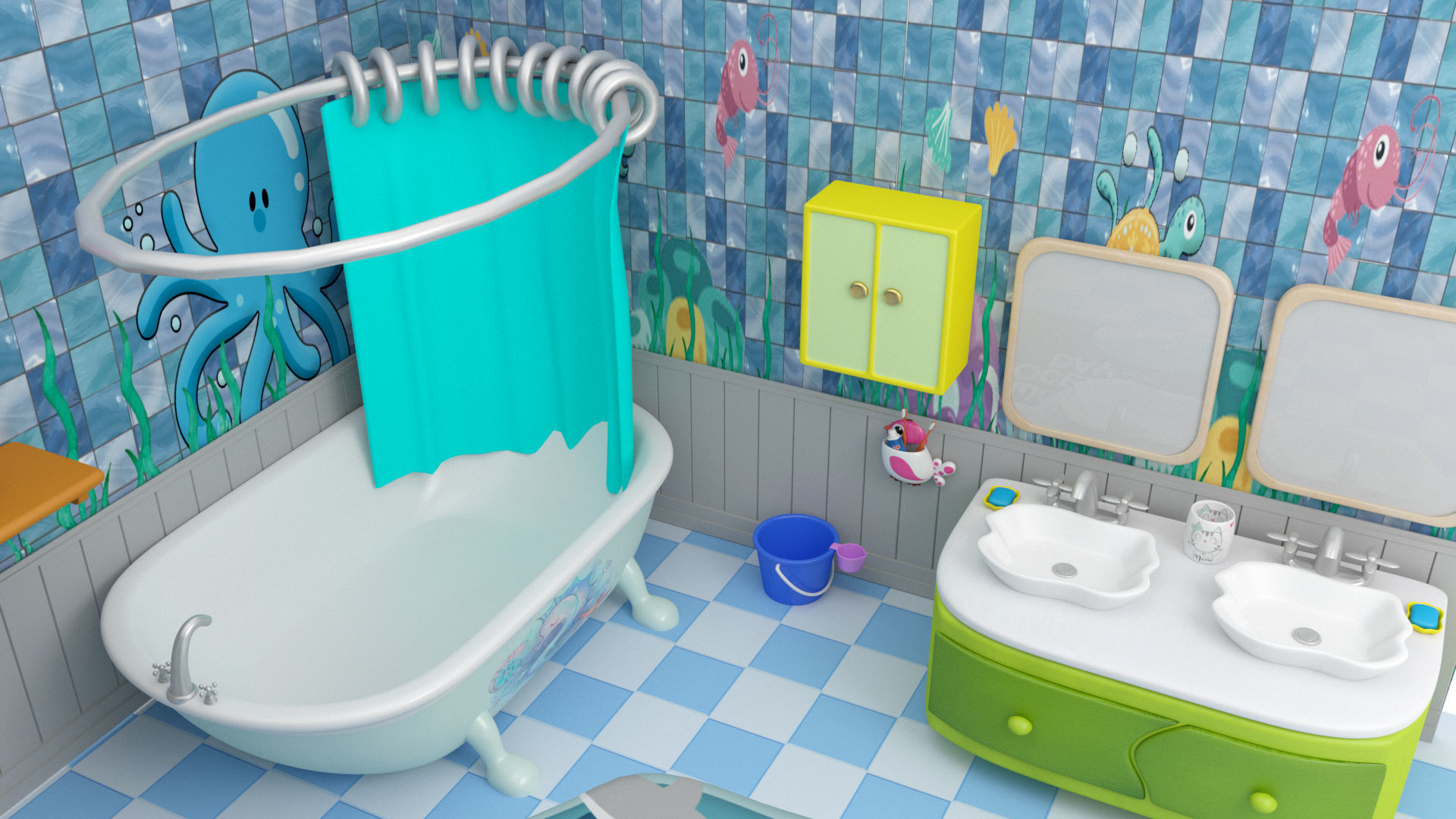 Bathroom cartoon Low-poly Low-poly 3D model_3
