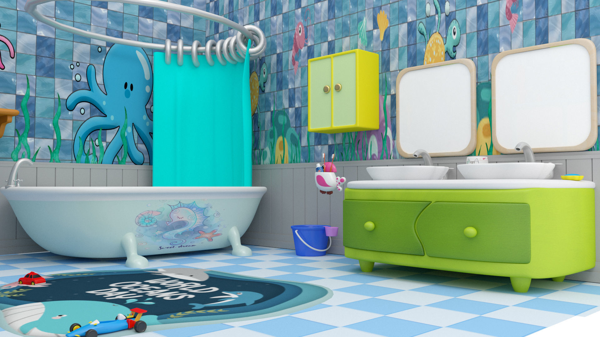 Bathroom cartoon Low-poly Low-poly 3D model_1