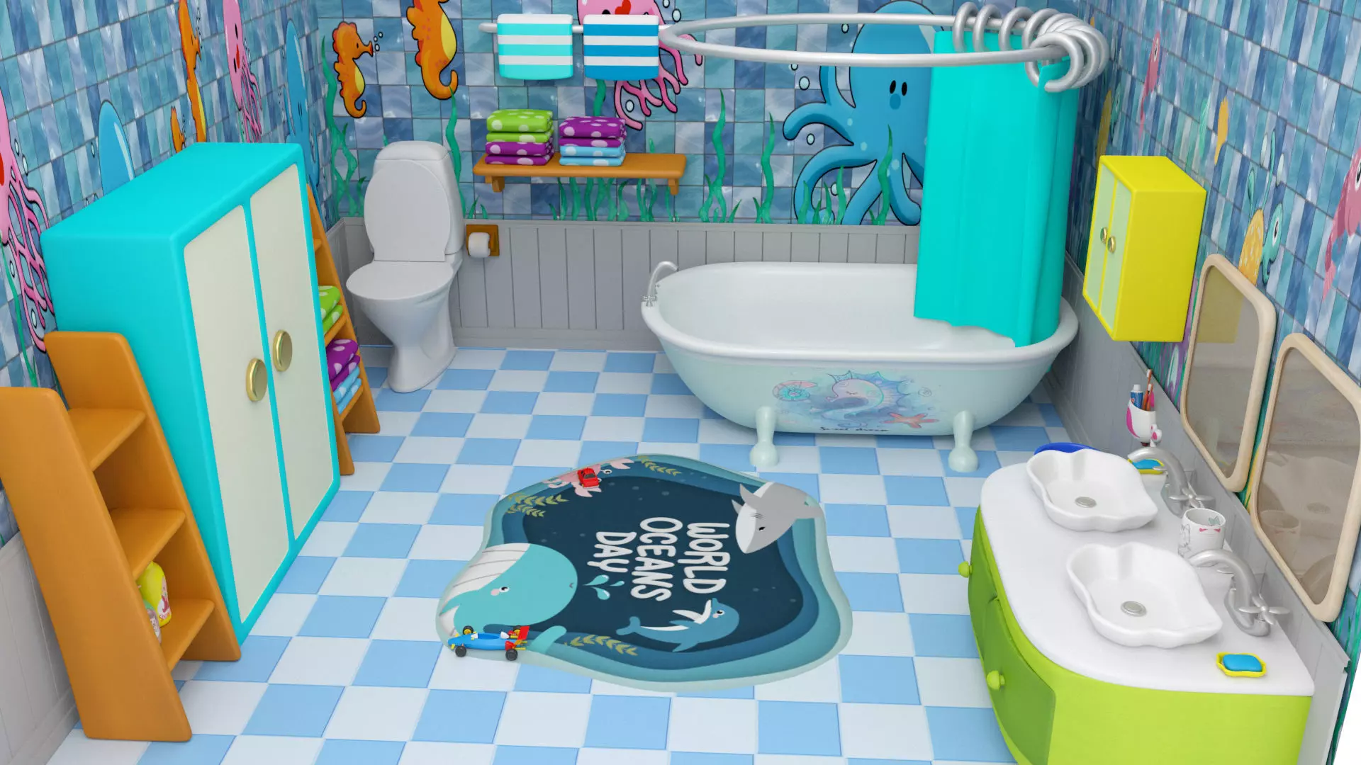 Bathroom cartoon Low-poly Low-poly 3D model_0