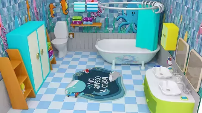 Bathroom cartoon Low-poly Low-poly 3D model
