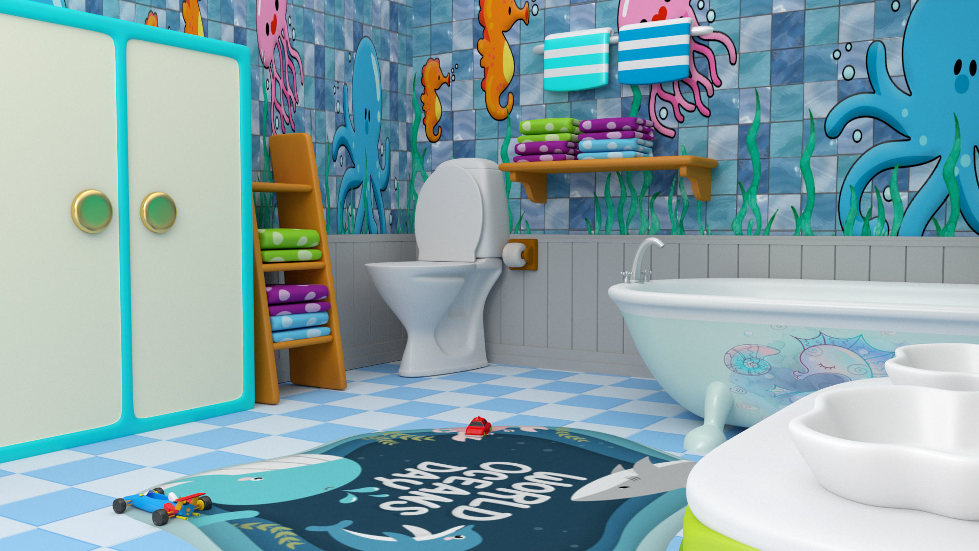 Bathroom cartoon Low-poly Low-poly 3D model_2