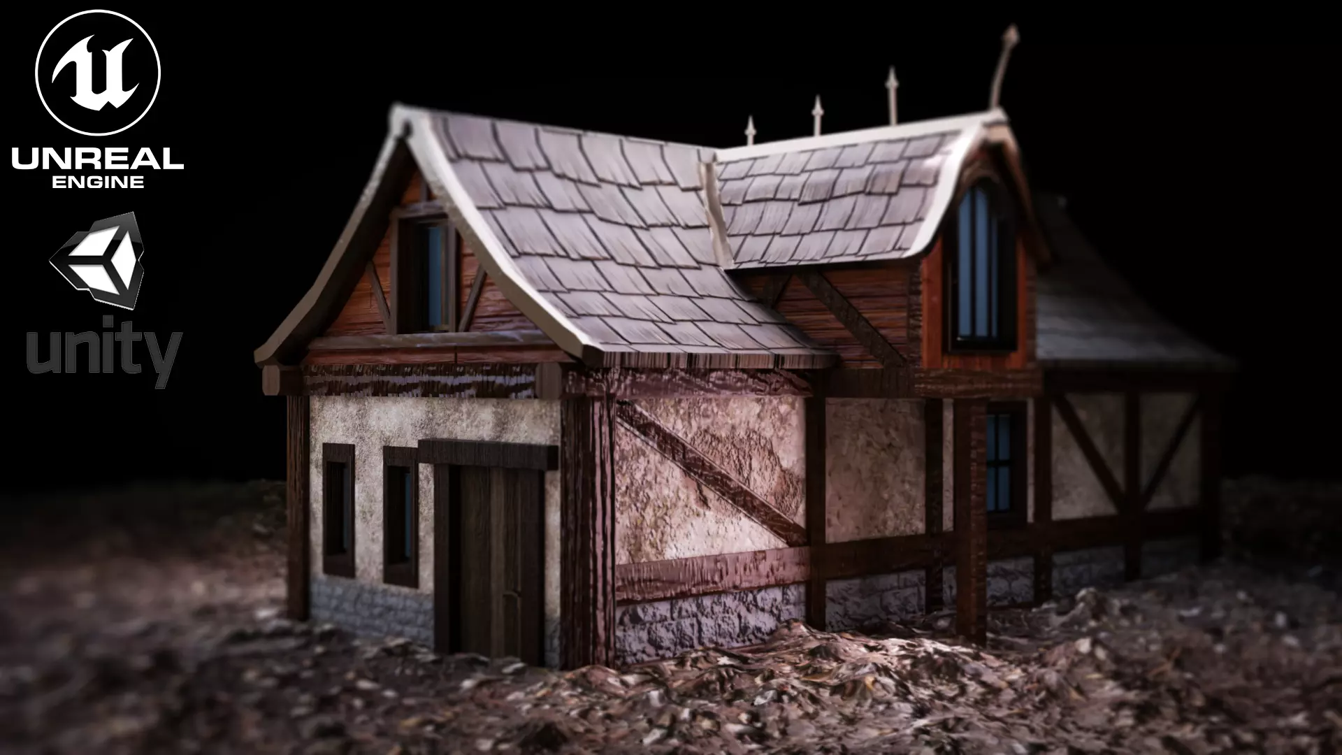 Medieval fantasy house Low-poly 3D model_0
