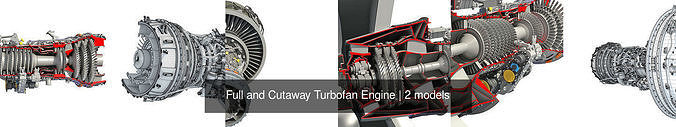 Full and Cutaway Turbofan Engine 3D Model Collection