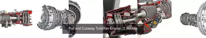 Full and Cutaway Turbofan Engine 3D Model Collection