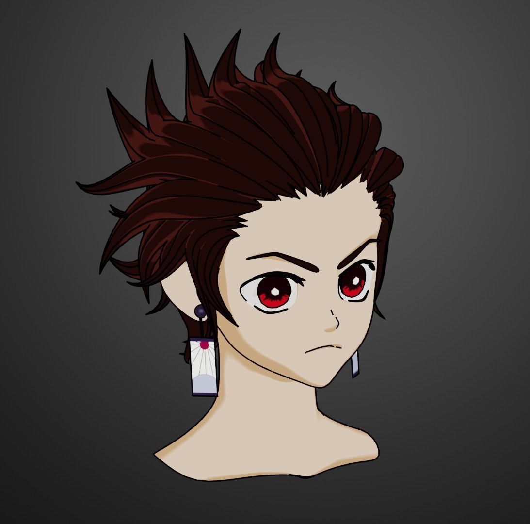 Tanjiro kamado Hairstyle 3D model_2