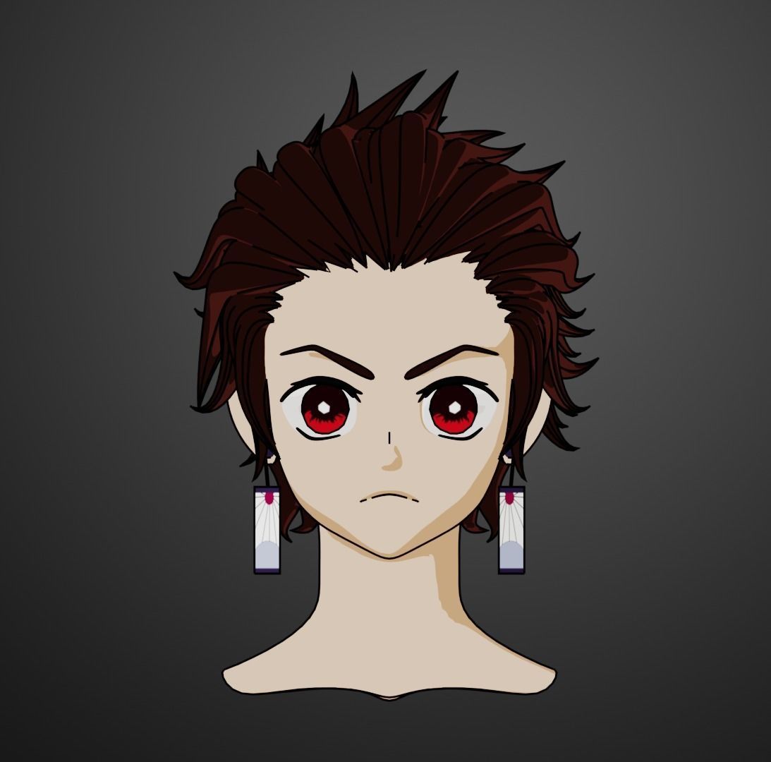 Tanjiro kamado Hairstyle 3D model_1