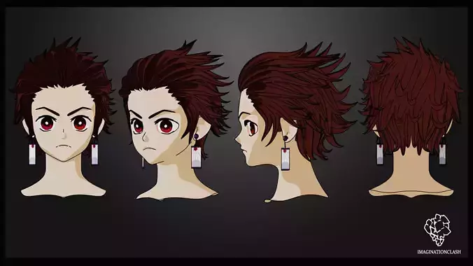 Tanjiro kamado Hairstyle 3D model