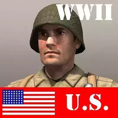American Soldier and Thompson Low-poly 3D model