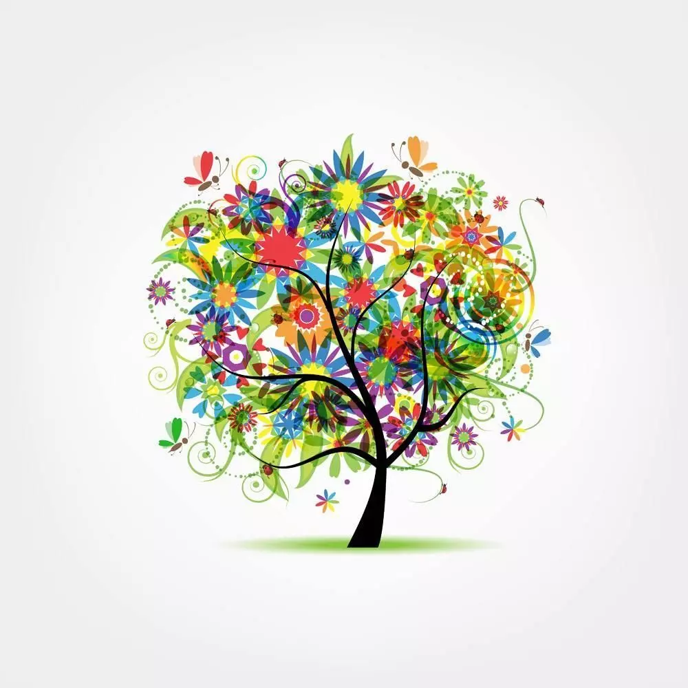 oppodde colorful tree with flowers and leaves Free 3D model