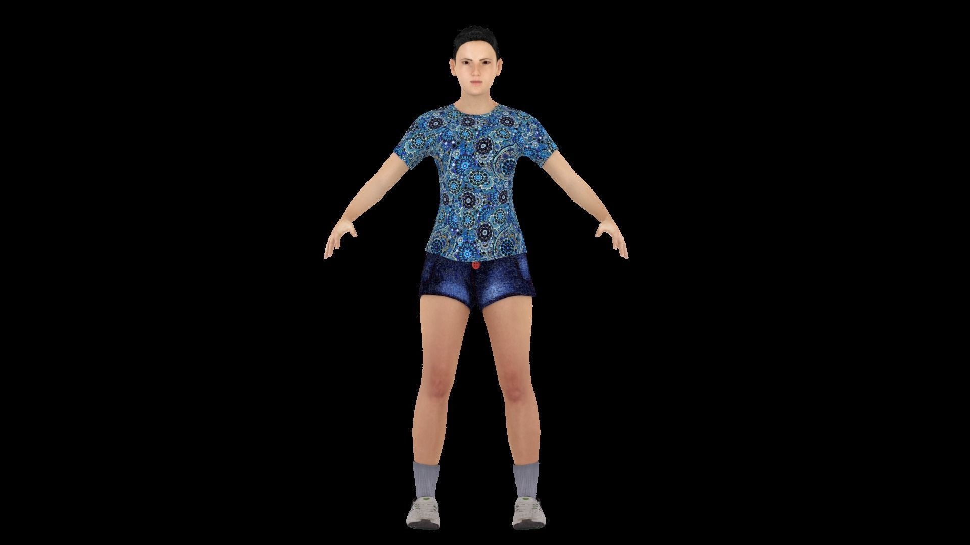 Model 7 woman in shorts 3D model_4