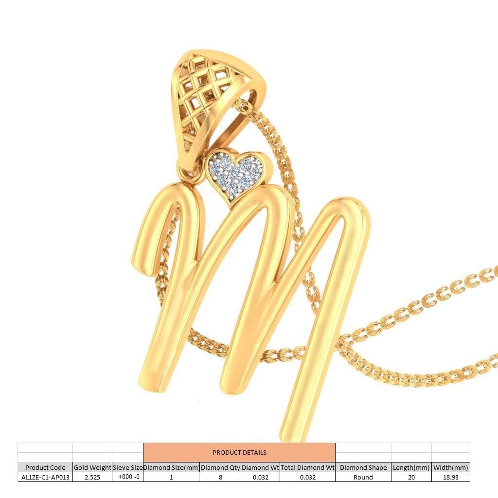 Alphabet-M pendant 3dm stl render detail 3D print model_4