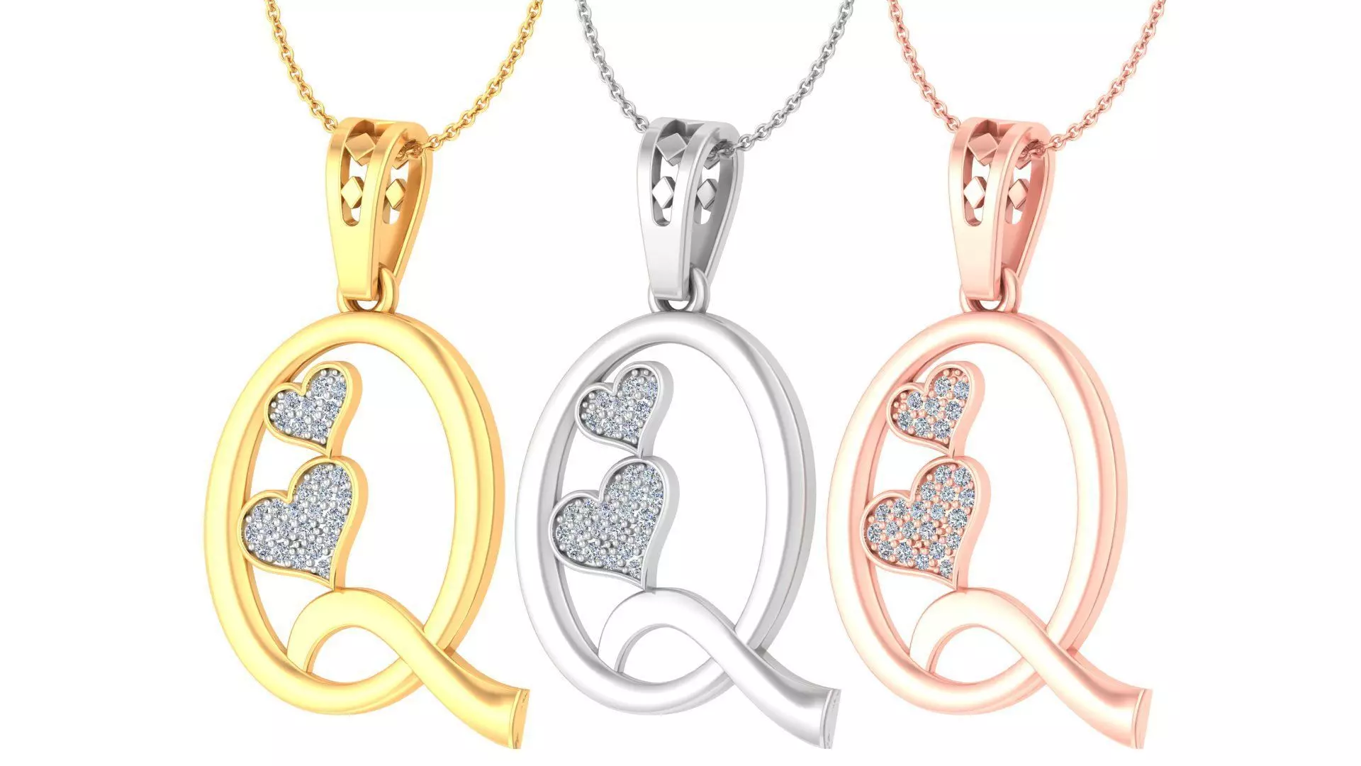 Alphabet-Q pendant 3dm stl render detail 3D print model_0