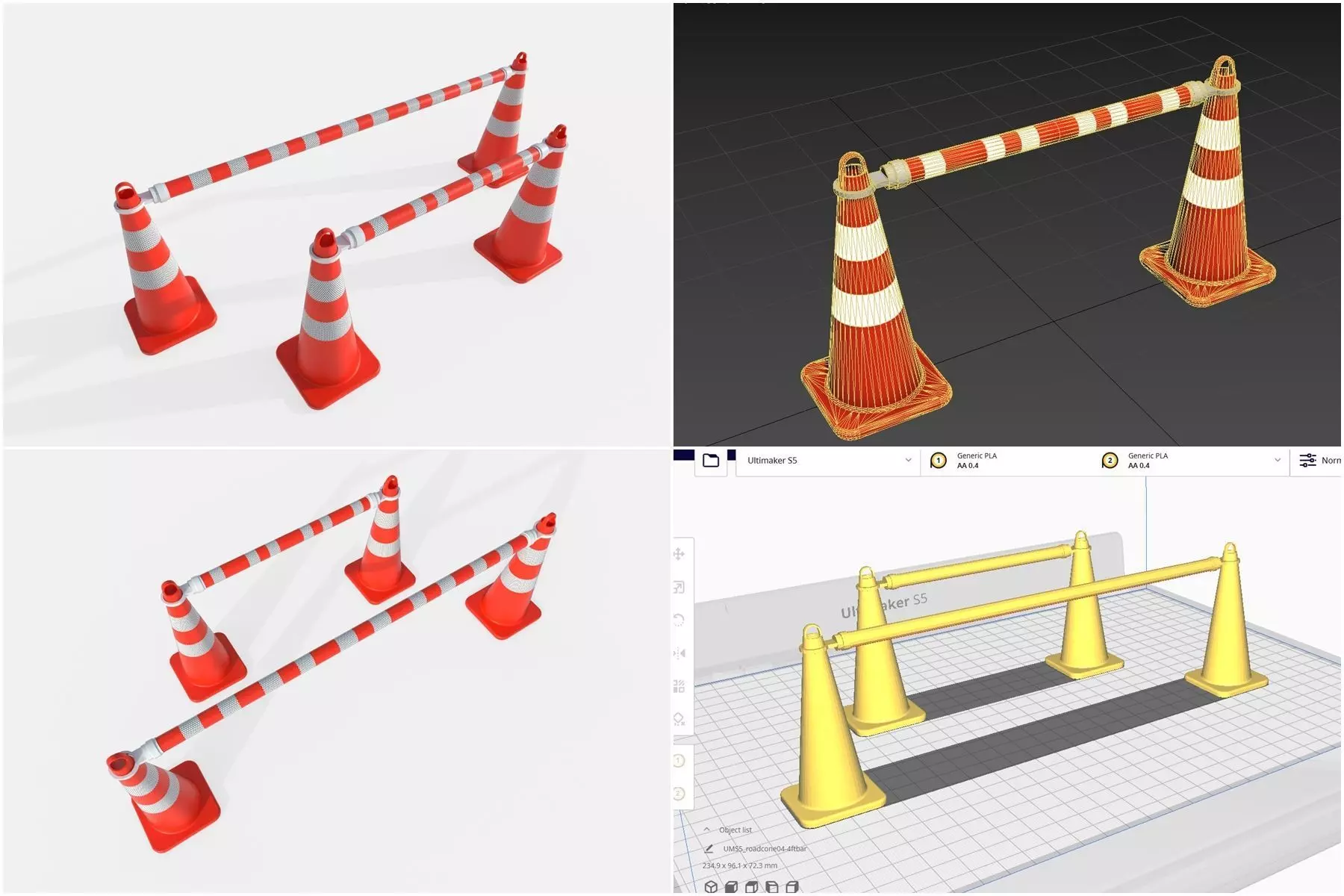 Road Cone M4 - with STL Low-poly 3D model_0