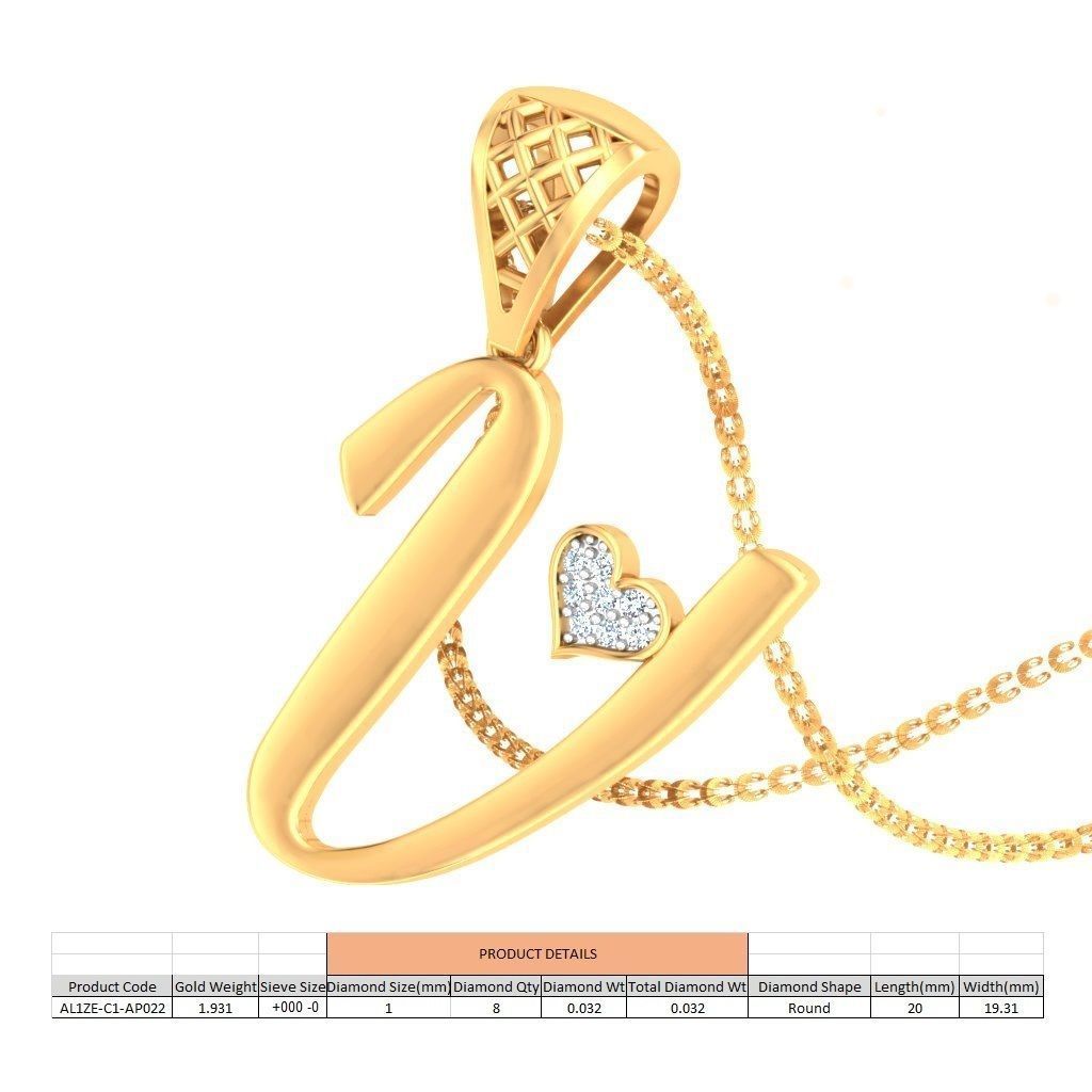 Alphabet-V pendant 3dm stl render detail 3D print model_4