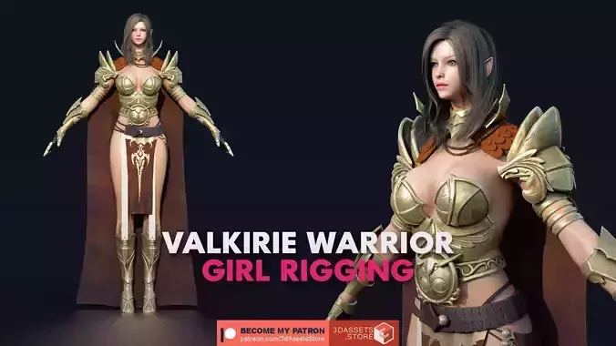 Character - Valkyrie Warrior Girl Rigging Unreal Low-poly 3D model
