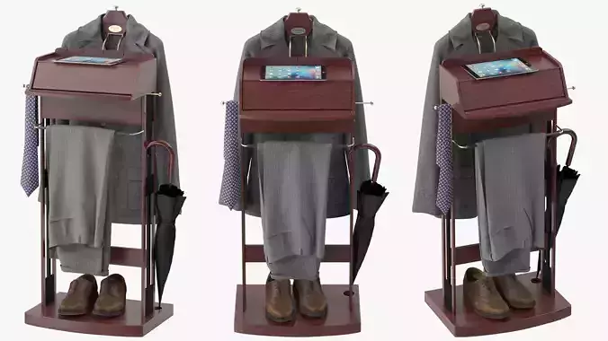 Mens Suit Brown Wooden Valet Stand 1 3D model