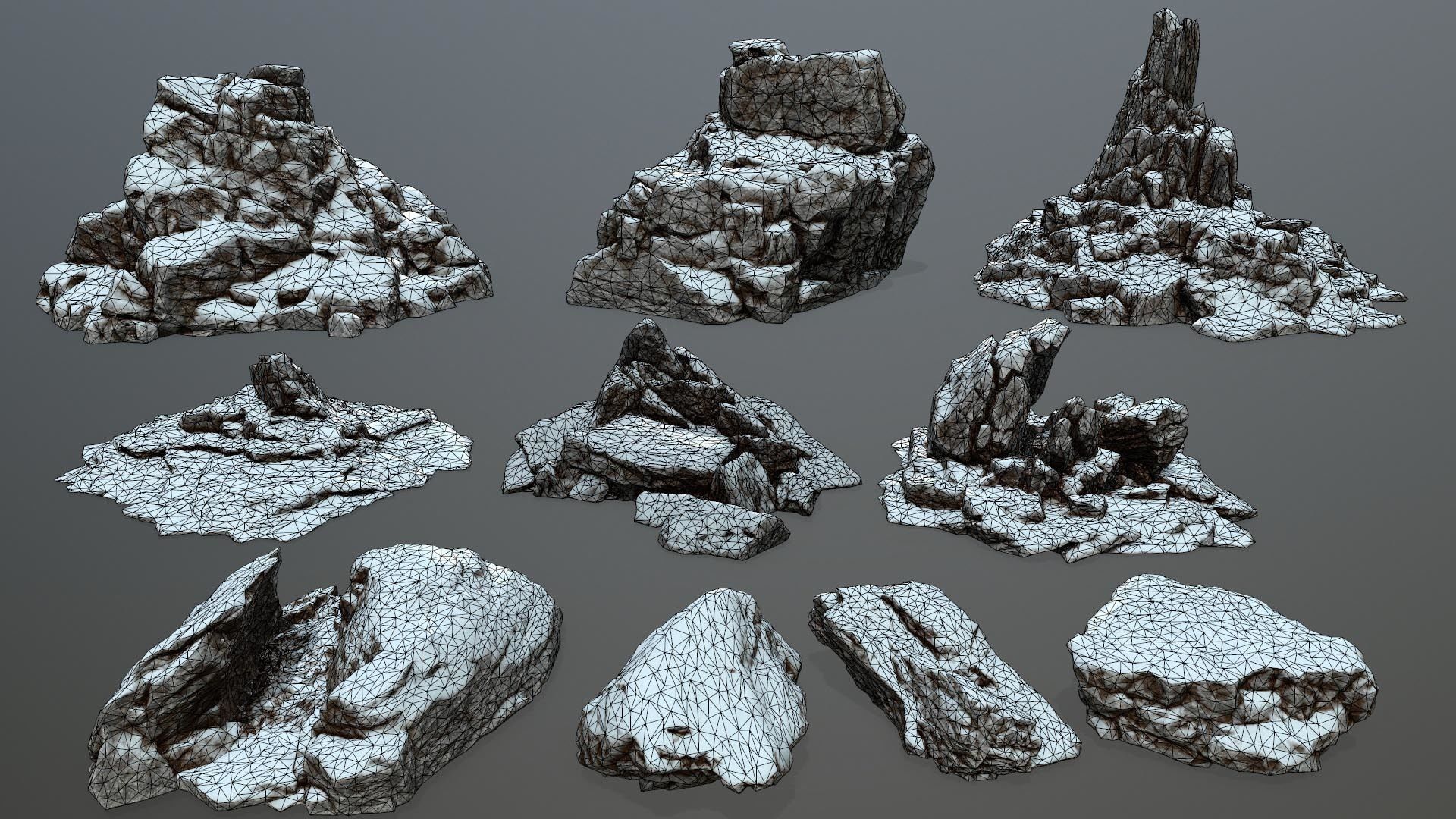 Rock set with snow Low-poly 3D model_44