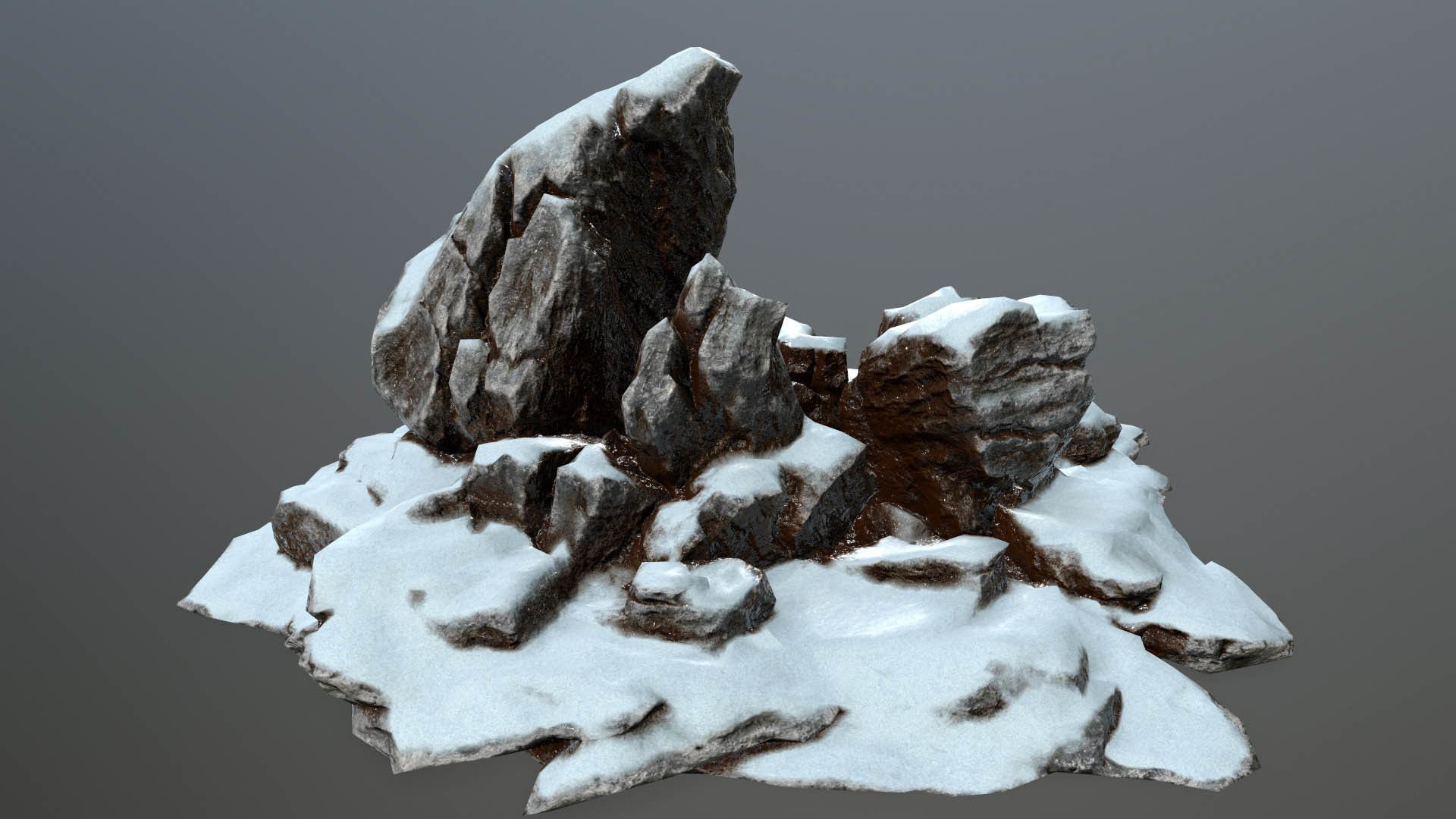 Rock set with snow Low-poly 3D model_16