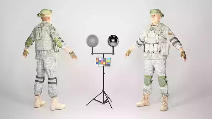 Fully equipped American soldier in ACU uniform with props 20   Low-poly 3D model