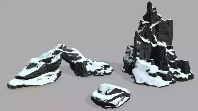 Rock set mountain with snow Low-poly 3D model