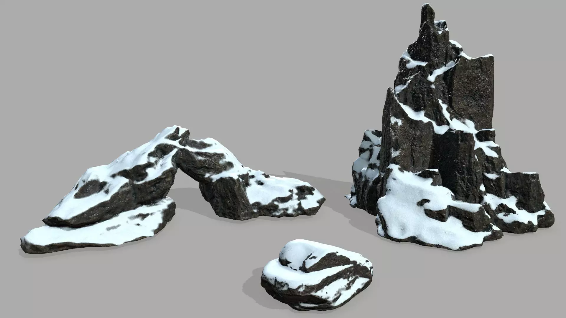 Rock set mountain with snow Low-poly 3D model_0