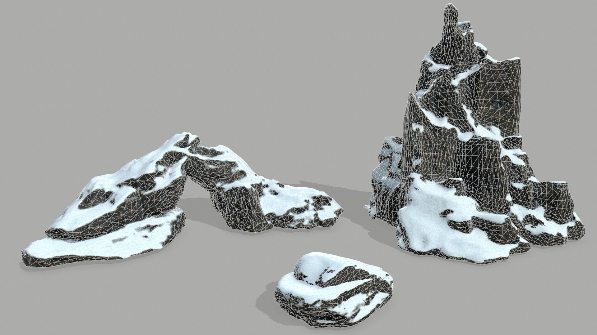 Rock set mountain with snow Low-poly 3D model_1