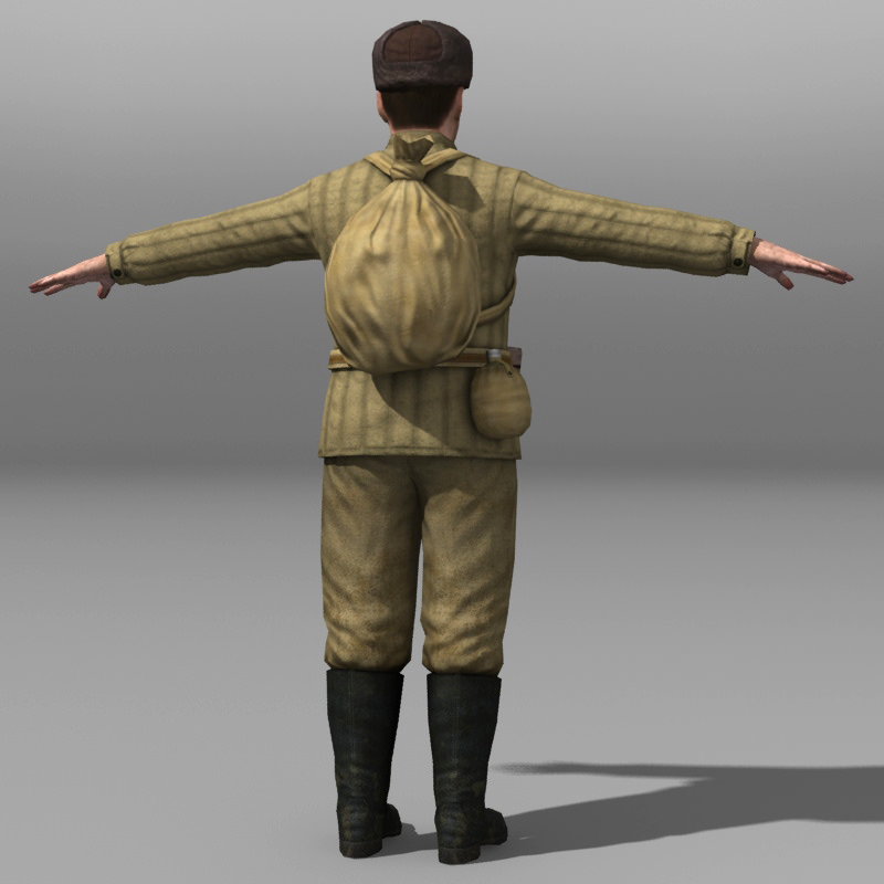 Soviet Soldier and Ppsh 41 Low-poly 3D model_2