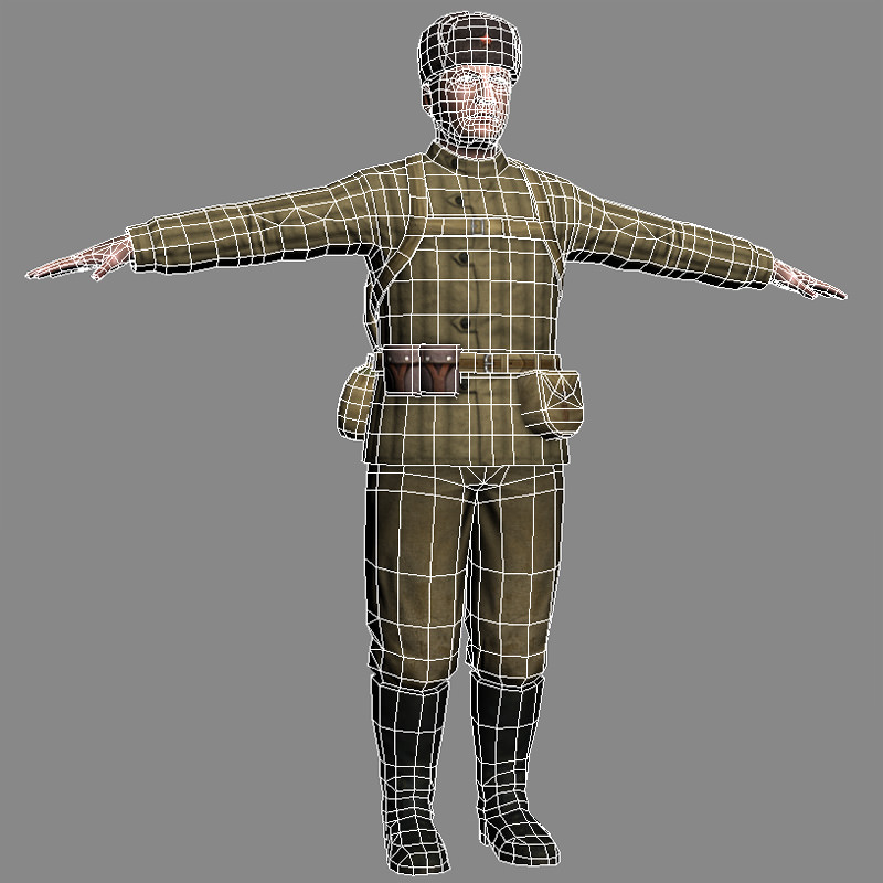Soviet Soldier and Ppsh 41 Low-poly 3D model_4