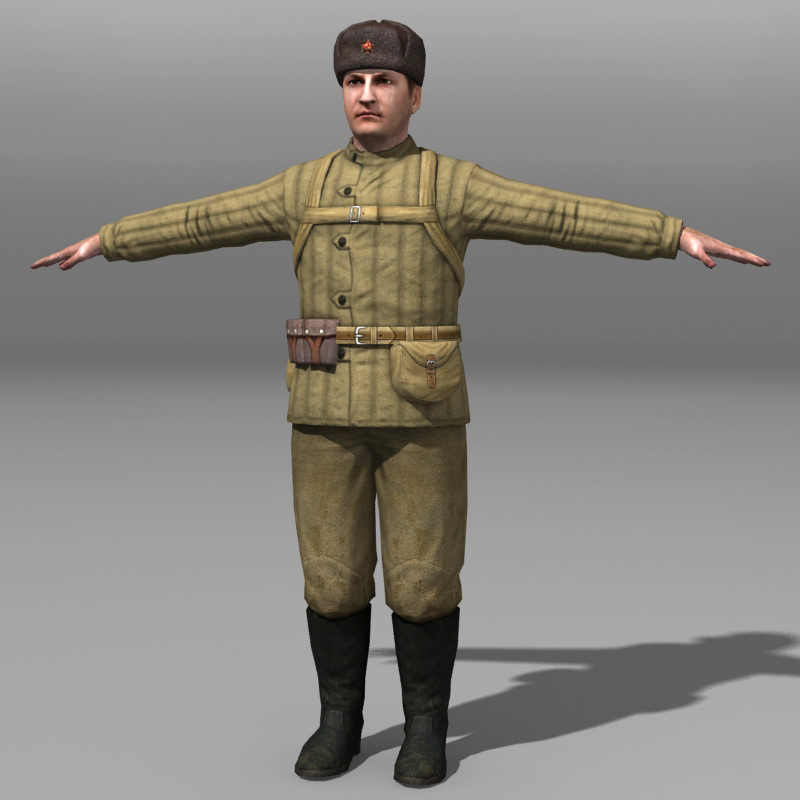 Soviet Soldier and Ppsh 41 Low-poly 3D model_1
