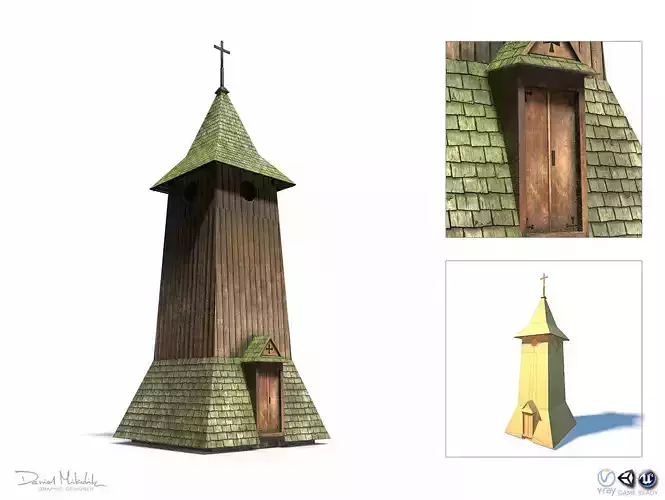 Belfry -Slav Architecture Low-poly 3D model