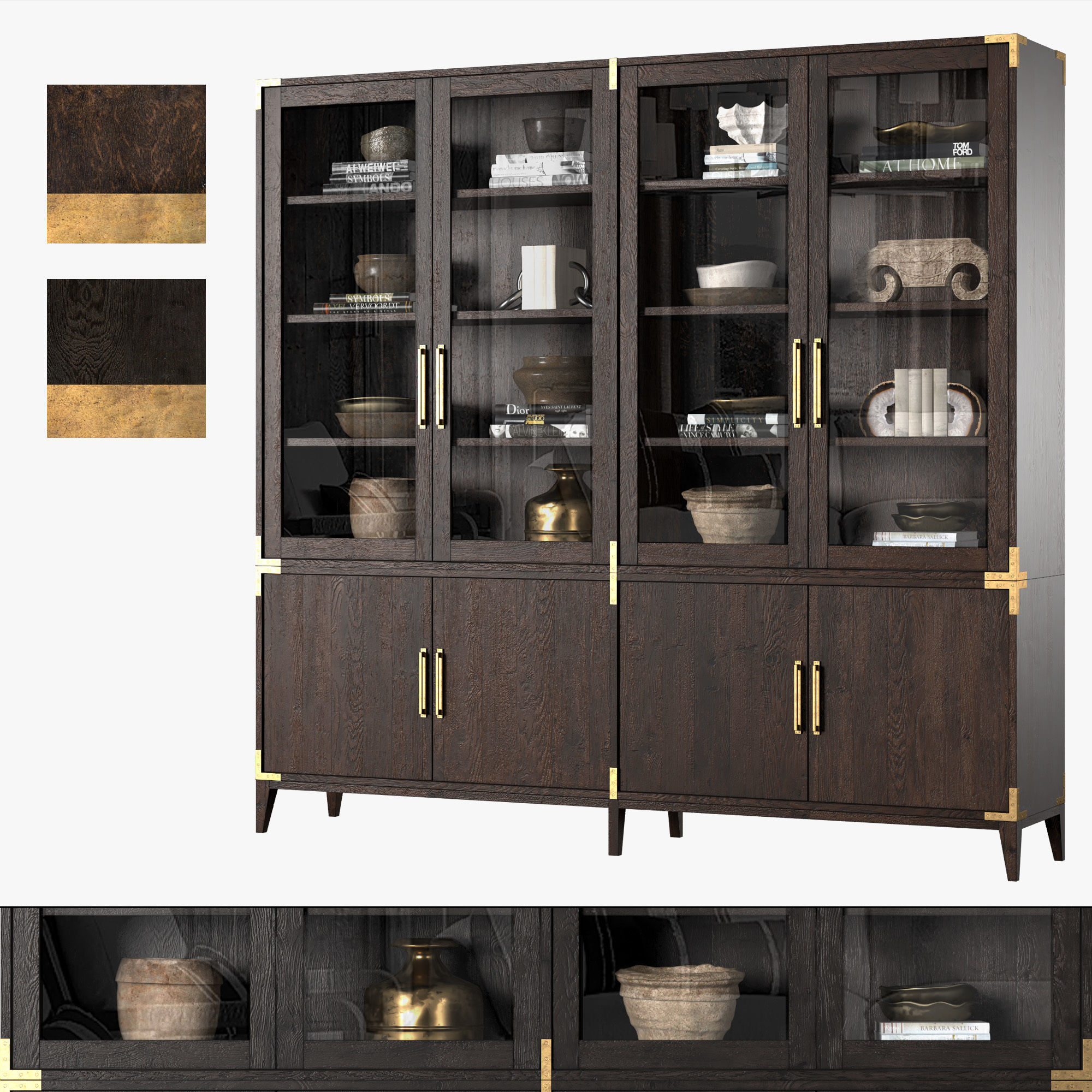 CAYDEN CAMPAIGN 4-DOOR GLASS SIDEBOARD and HUTCH Dark 3D model_1