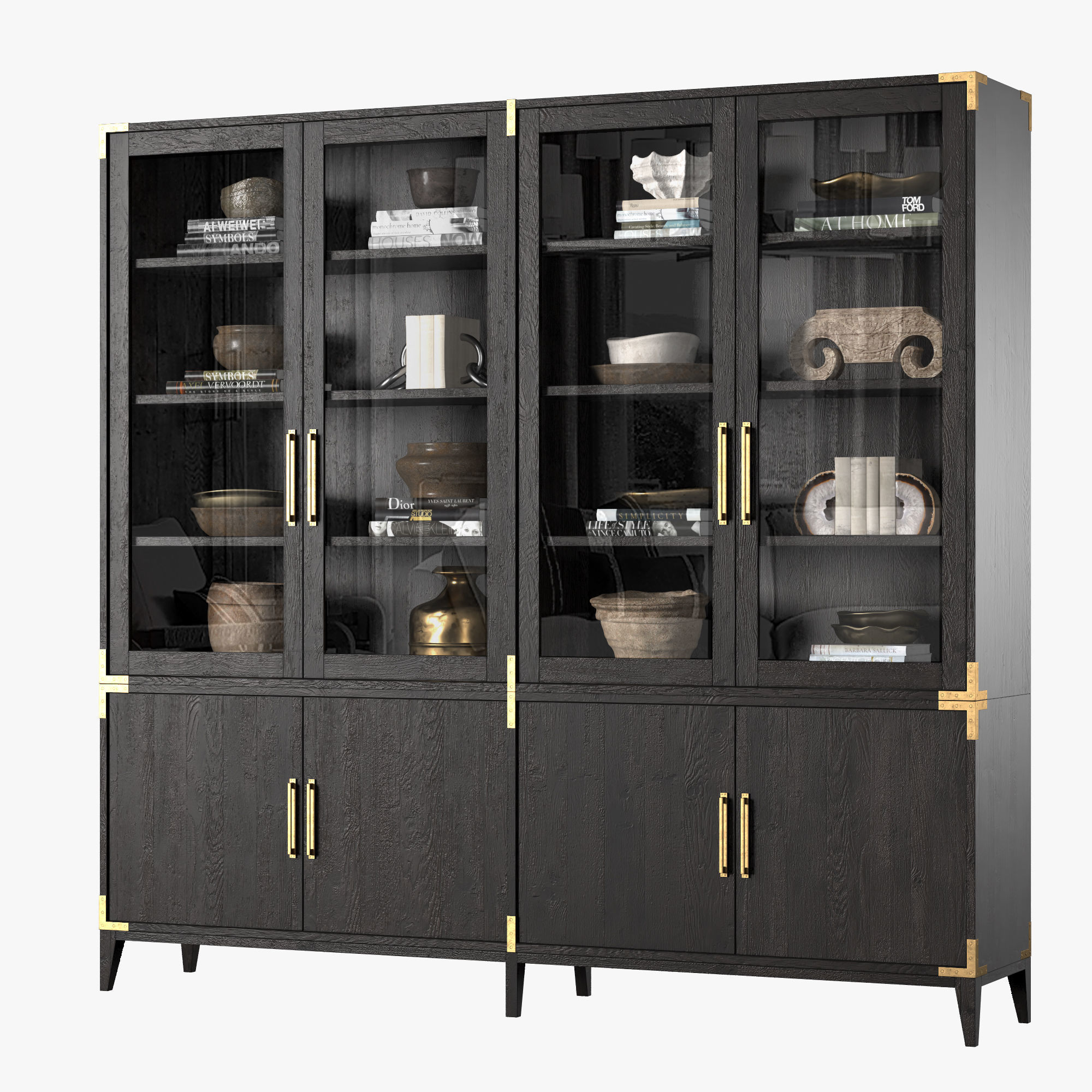 CAYDEN CAMPAIGN 4-DOOR GLASS SIDEBOARD and HUTCH Dark 3D model_3