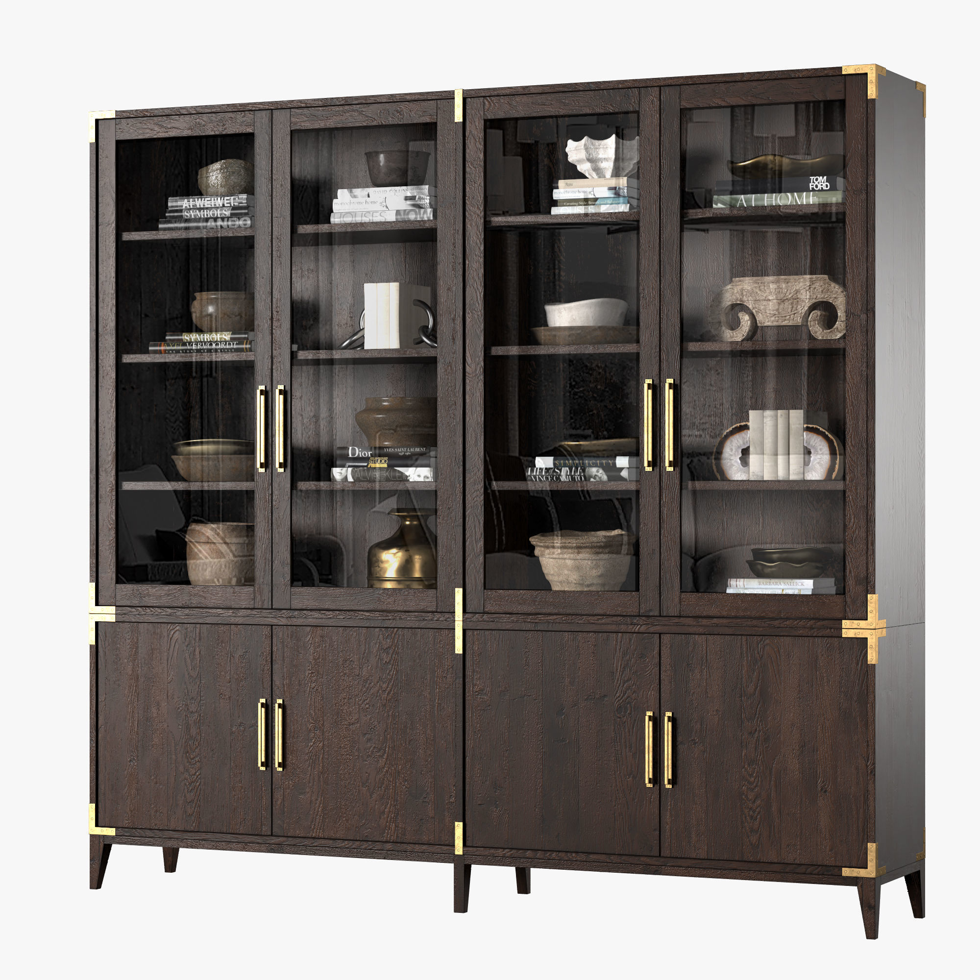 CAYDEN CAMPAIGN 4-DOOR GLASS SIDEBOARD and HUTCH Dark 3D model_2