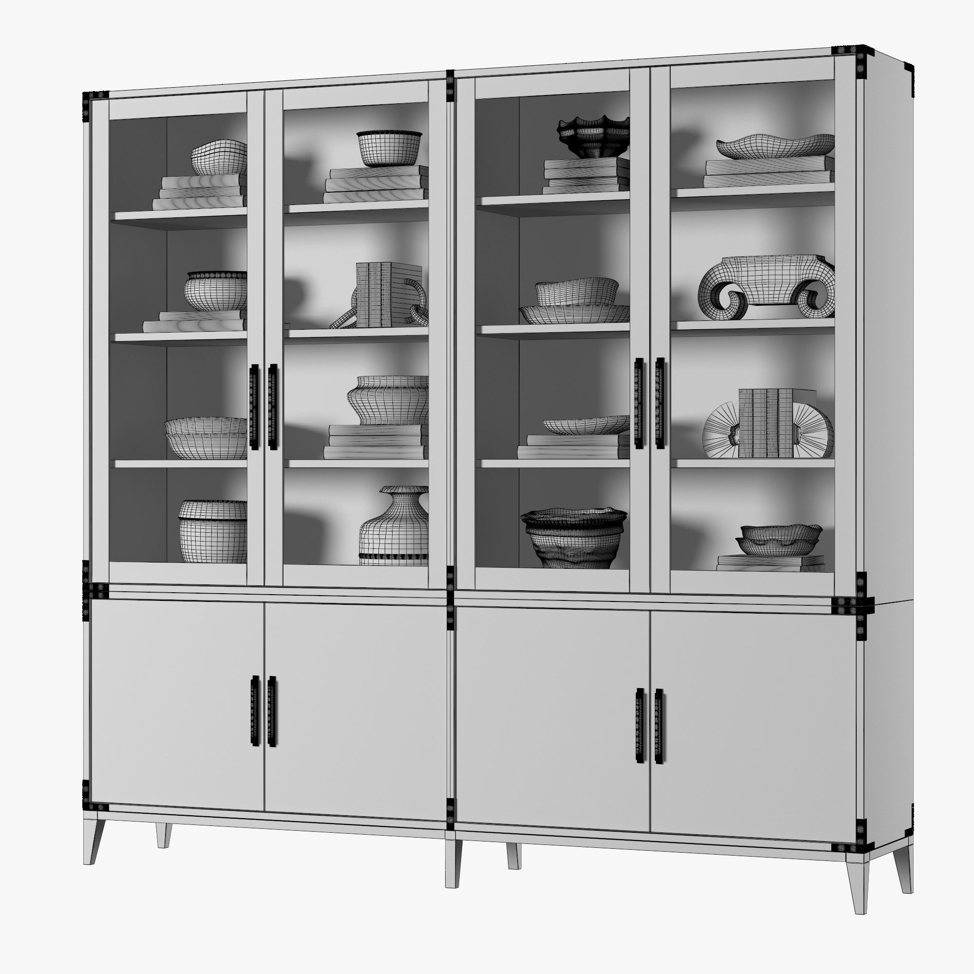 CAYDEN CAMPAIGN 4-DOOR GLASS SIDEBOARD and HUTCH Dark 3D model_6