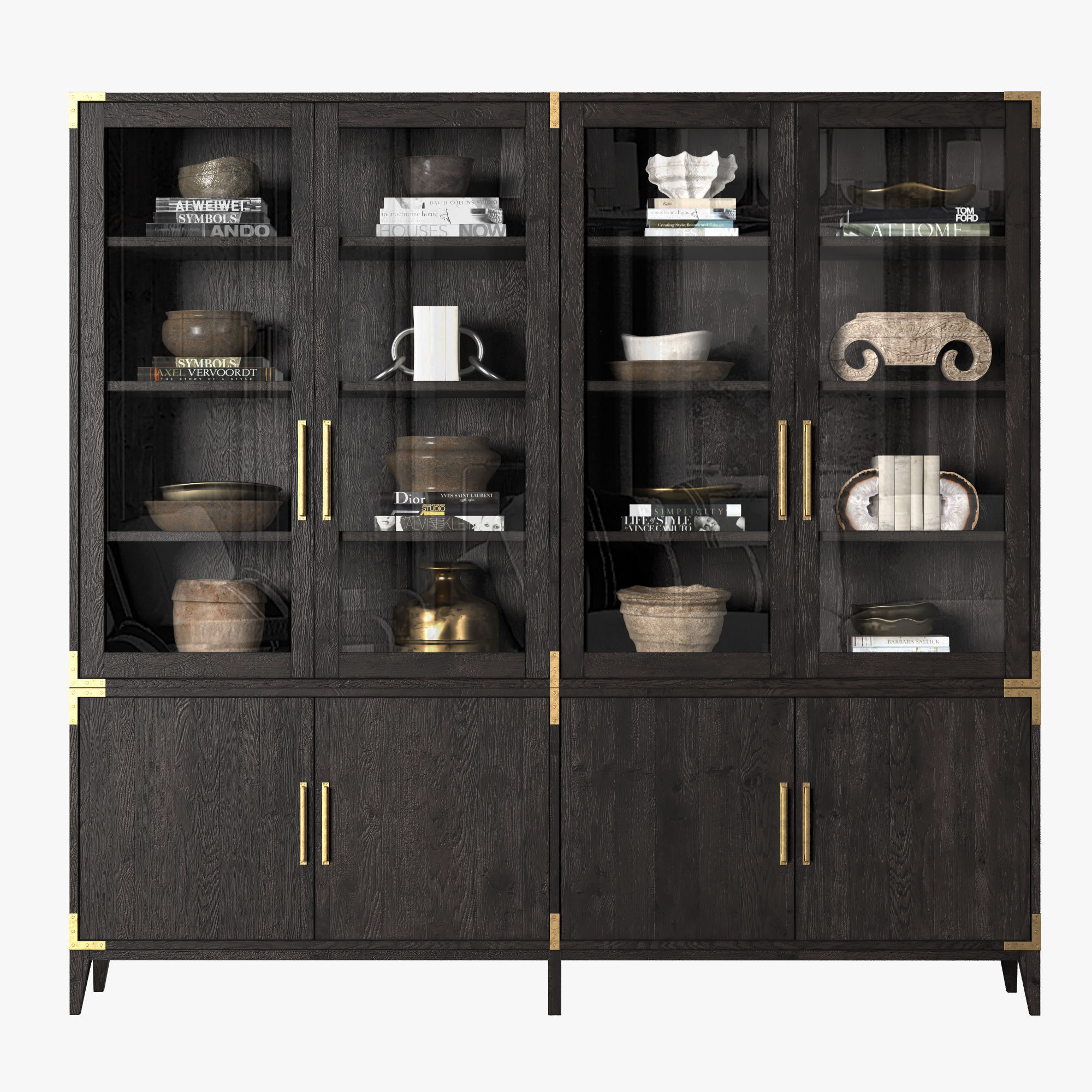 CAYDEN CAMPAIGN 4-DOOR GLASS SIDEBOARD and HUTCH Dark 3D model_5