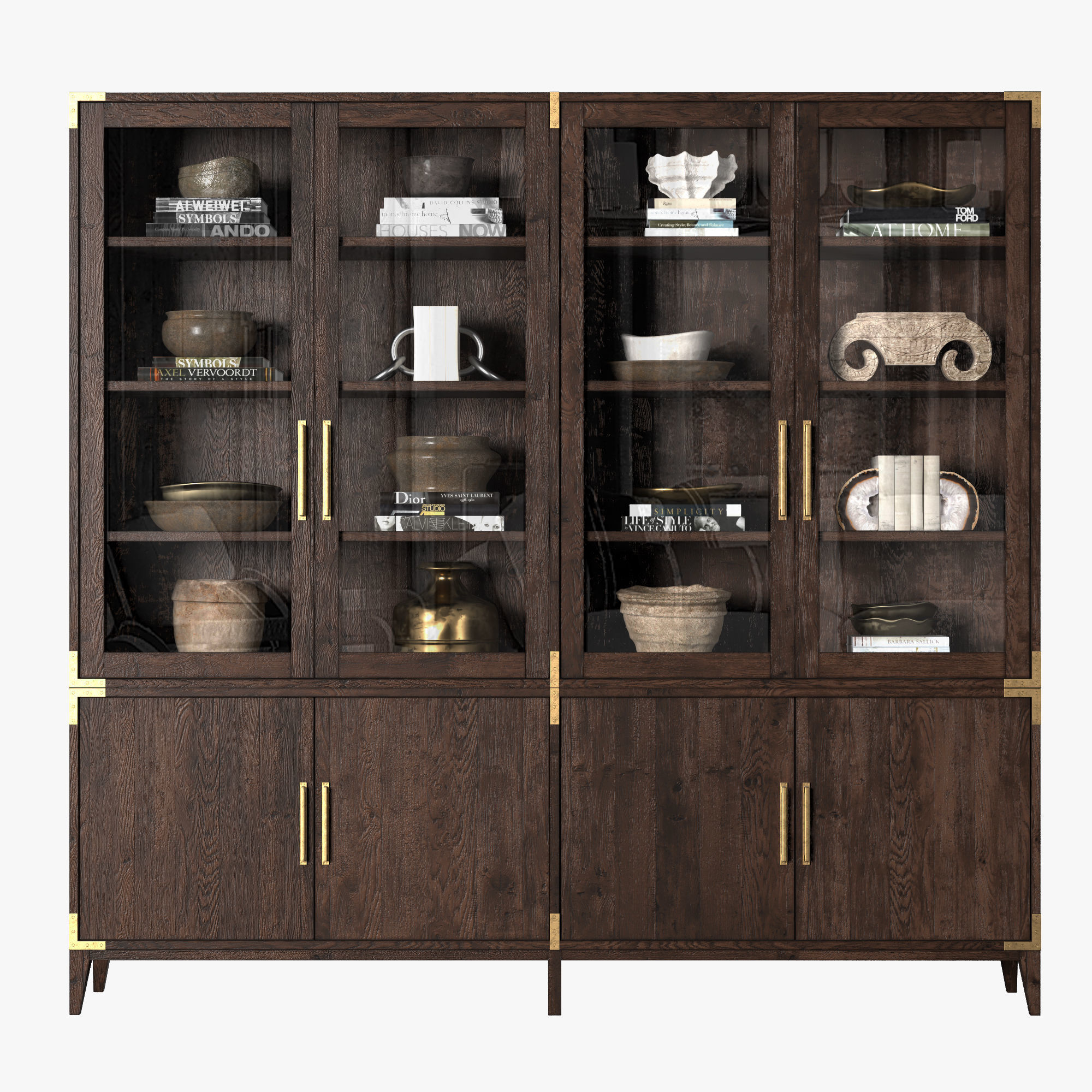 CAYDEN CAMPAIGN 4-DOOR GLASS SIDEBOARD and HUTCH Dark 3D model_4