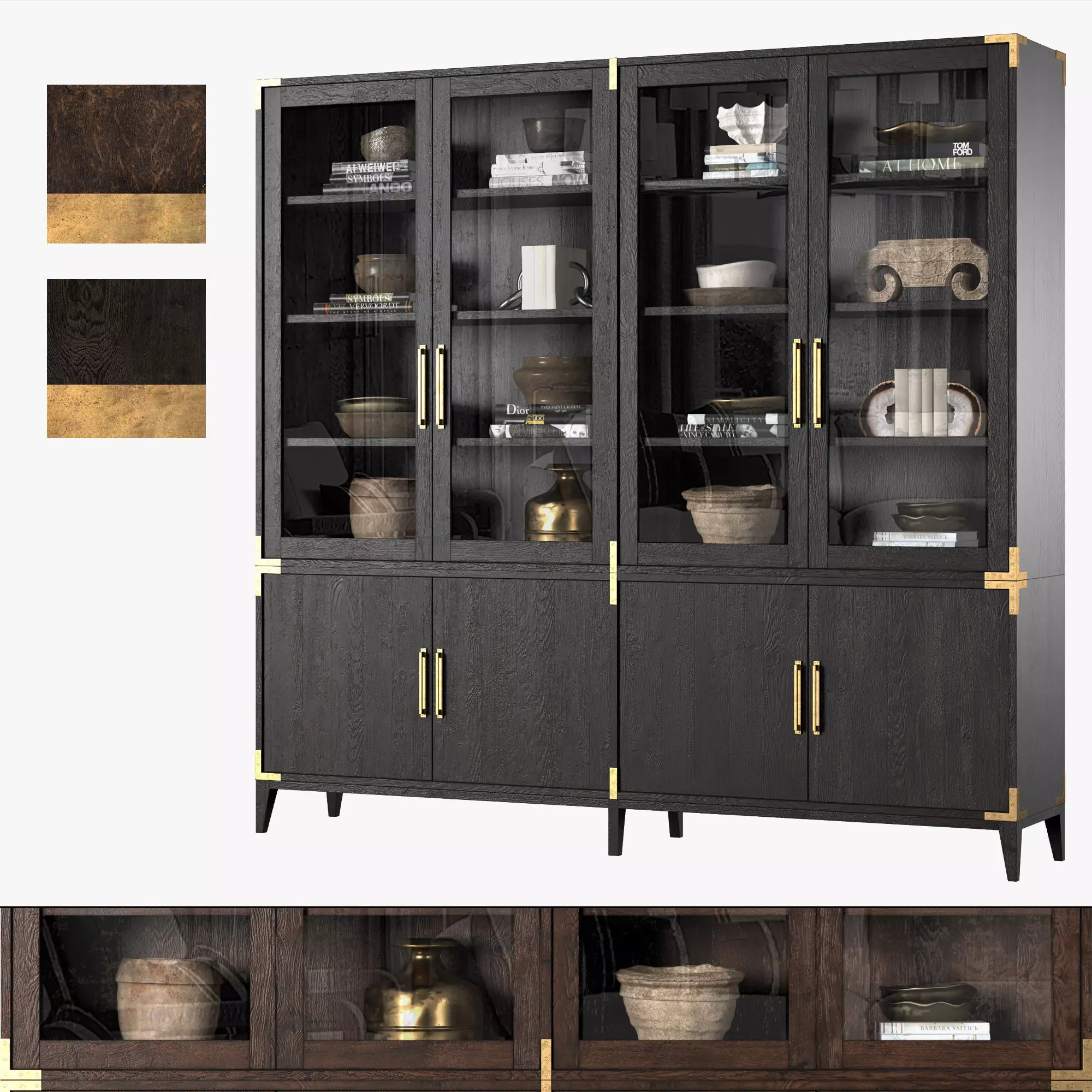 CAYDEN CAMPAIGN 4-DOOR GLASS SIDEBOARD and HUTCH Dark 3D model_0