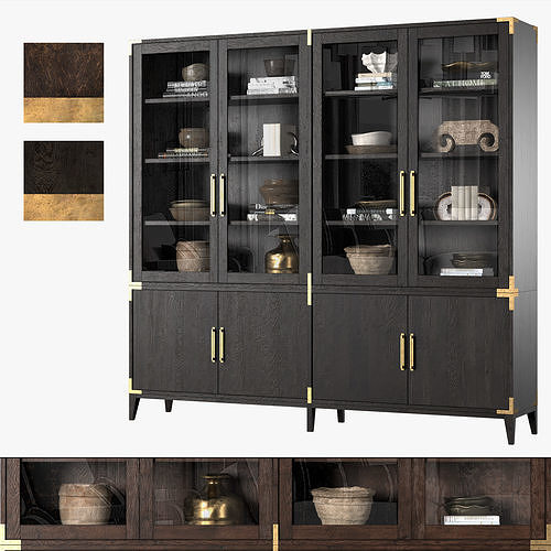 CAYDEN CAMPAIGN 4-DOOR GLASS SIDEBOARD and HUTCH Dark 3D model
