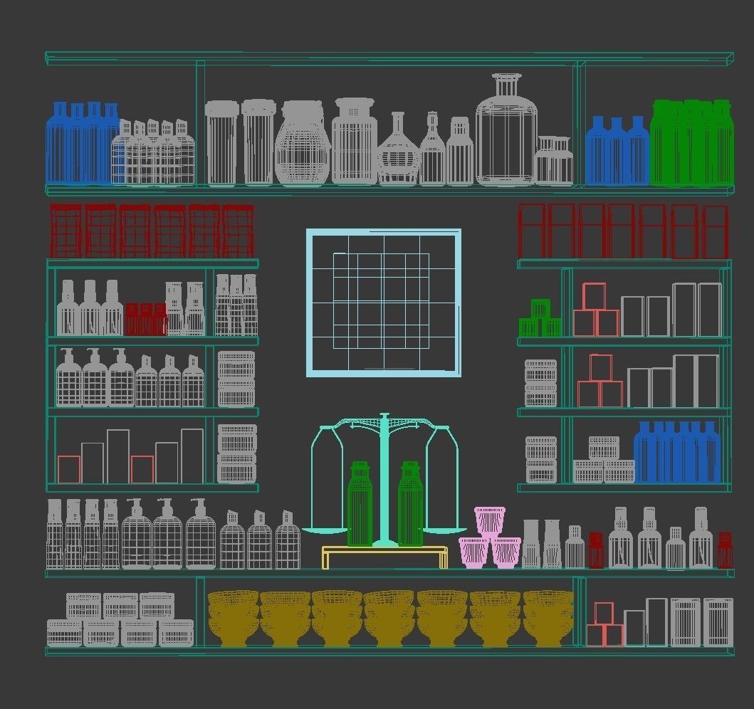 Cosmetic Set cosmetics store with shelves and bottles 3D model_3