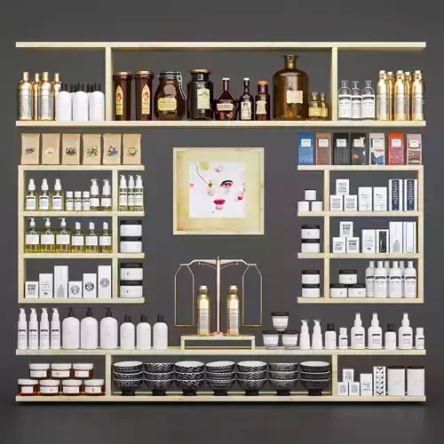 Cosmetic Set cosmetics store with shelves and bottles