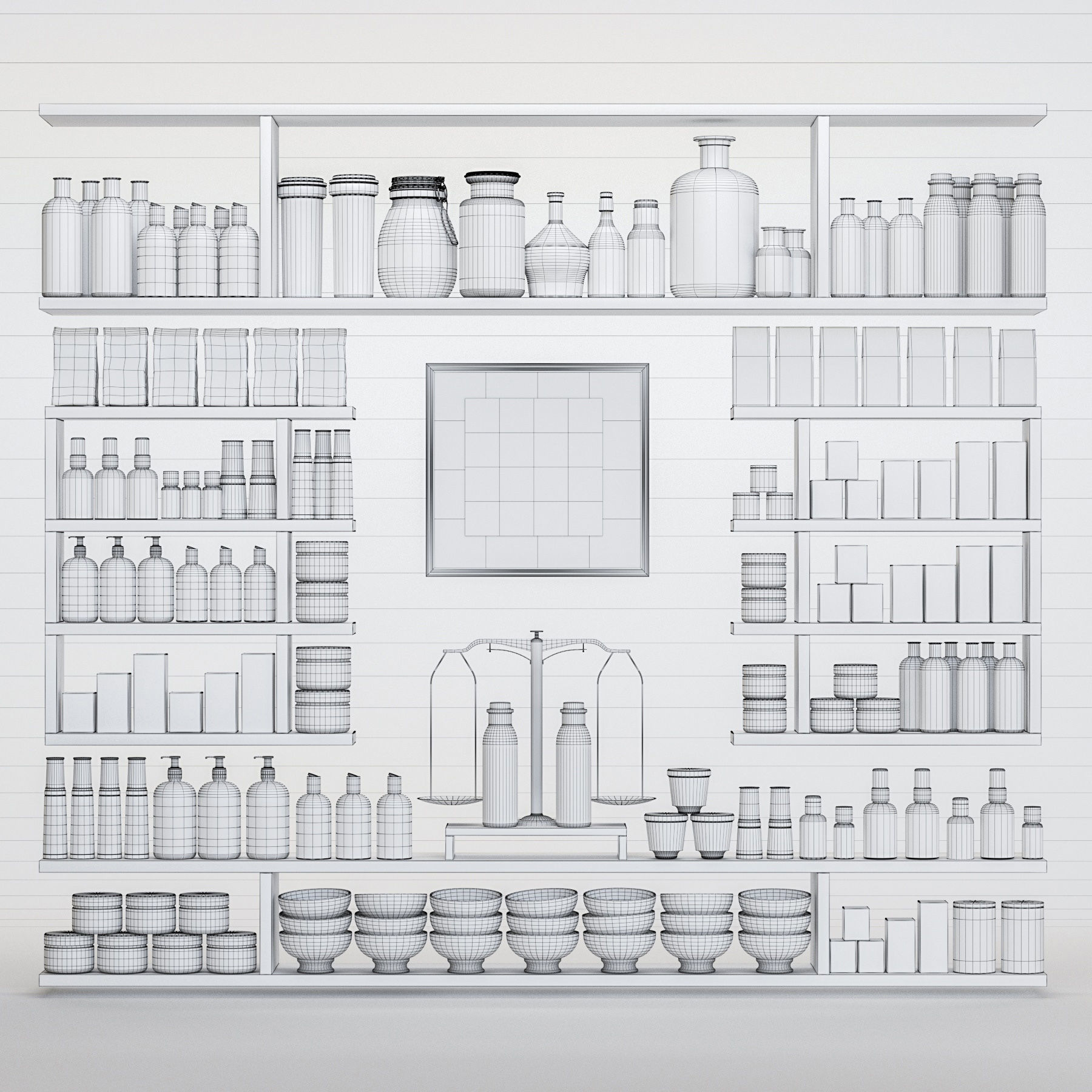 Cosmetic Set cosmetics store with shelves and bottles 3D model_1