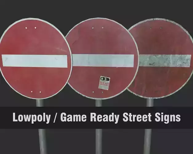 Lowpoly CITY TRAFFIC STREET SIGN No Entry VR AR Games 3D PBR