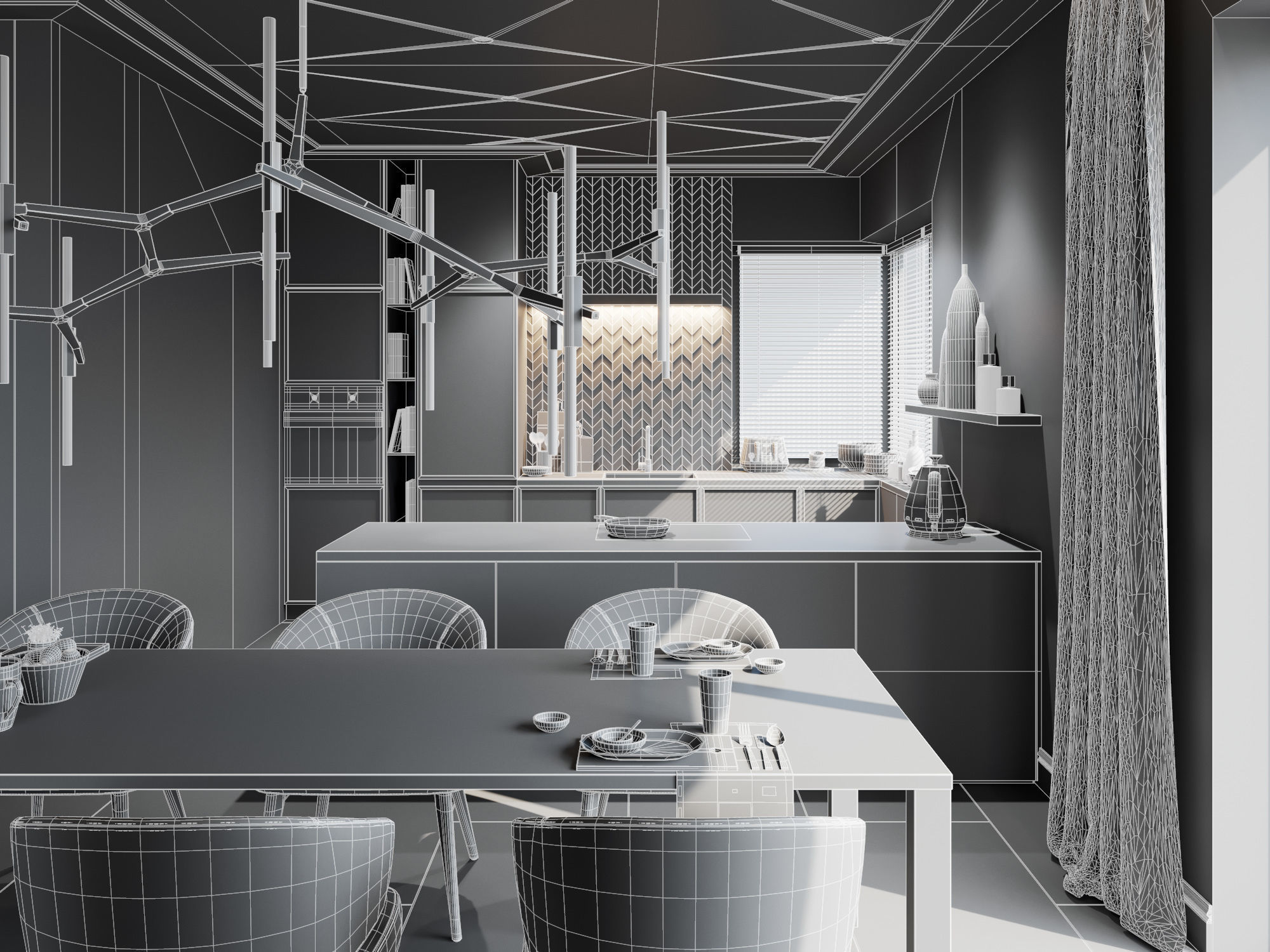 Living Room and Kitchen Scene for Cinema 4D and Corona Renderer 3D model_20