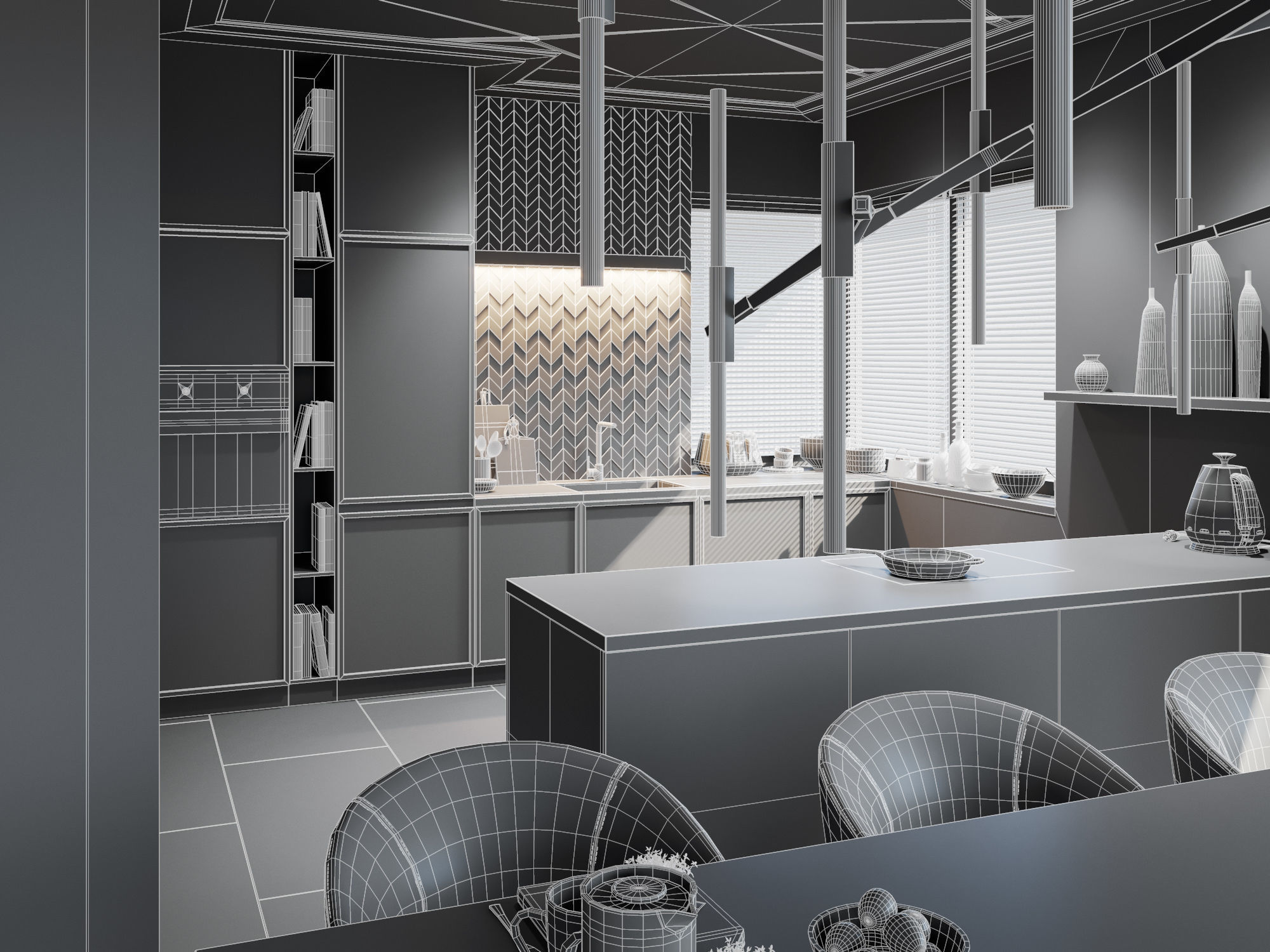 Living Room and Kitchen Scene for Cinema 4D and Corona Renderer 3D model_23