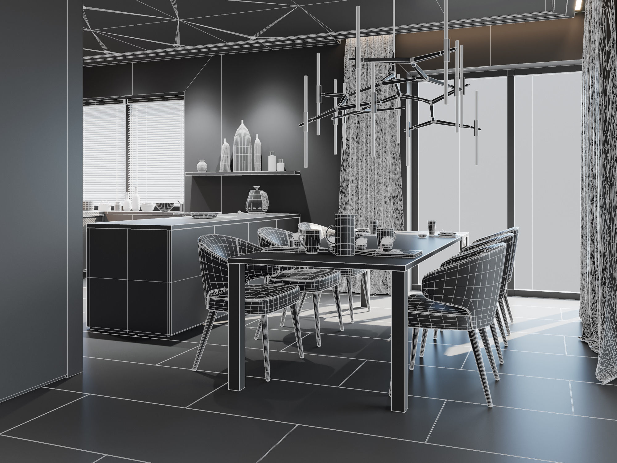 Living Room and Kitchen Scene for Cinema 4D and Corona Renderer 3D model_19